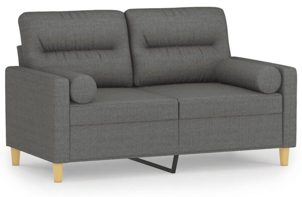 Sofa 2-osobowa z poduszkami, ciemnoszara, 120 cm, tkanina