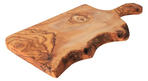 ČistéDřevo Rustykalna deska do krojenia z drewna oliwnego z uchwytem 30 cm