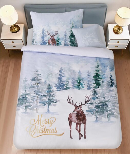 Pościel z mikrosatyny DEER SEASON białe + poszewka na poduszkę 45 x 45 cm gratis Rozmiar pościeli: 70 x 90 cm | 140 x 200 cm