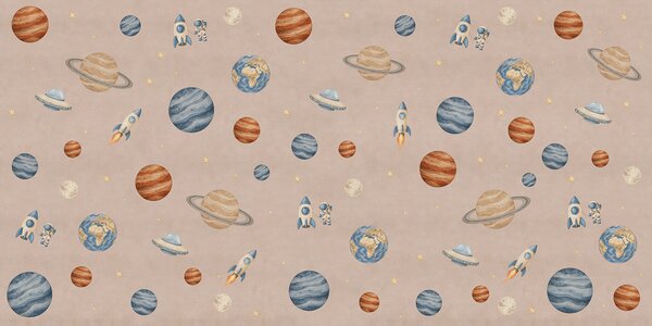 Fototapeta Układ planet i rakiet, Fototapety Kosmos, Popularne Fototapety - Tapeko.pl