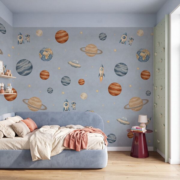 Fototapeta Układ planet i rakiet, Fototapety Kosmos, Popularne Fototapety - Tapeko.pl