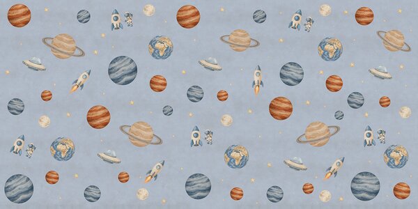 Fototapeta Układ planet i rakiet, Fototapety Kosmos, Popularne Fototapety - Tapeko.pl