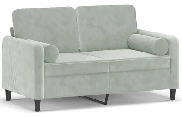 Sofa 2-osobowa z poduszkami, jasnoszara, 120 cm, aksamit