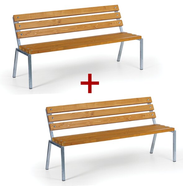 Ławka zewnętrzna STACK, sztaplowana, z oparciem, 1+1 GRATIS, ocynkowana, 1500 mm, limba