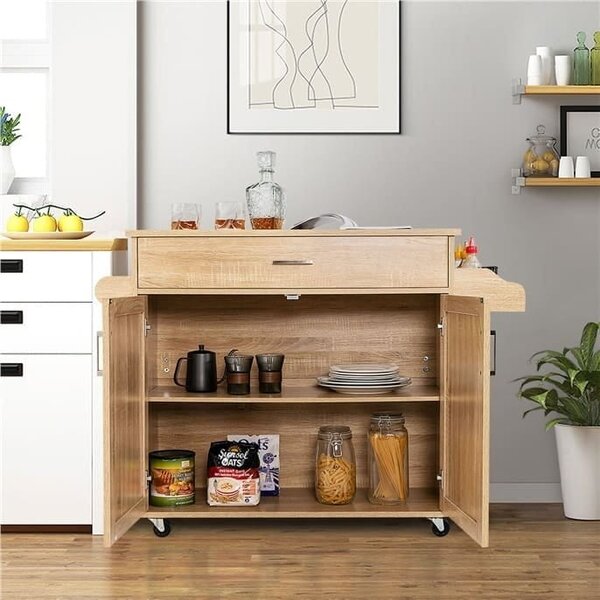 Wyspa kuchenna na kółkach z szufladą i drzwiczkami 116 x 40 x 85 cm