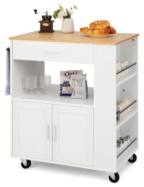 Wyspa kuchenna na kółkach z półką i szafką 75 x 46 x 92 cm