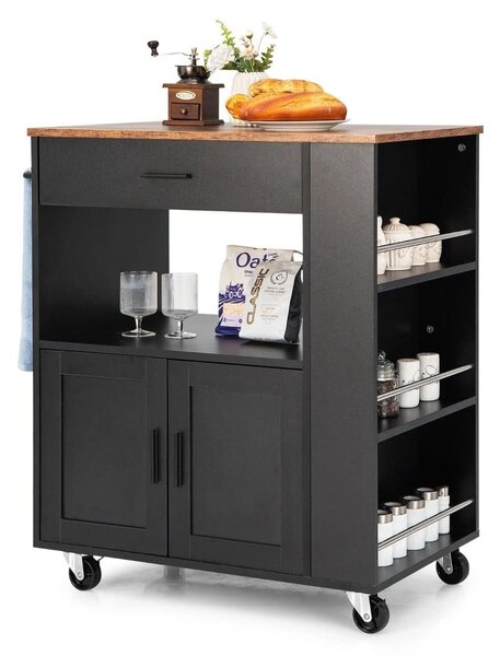Wyspa kuchenna na kółkach z półką i szafką 82 x 50 x 92 cm