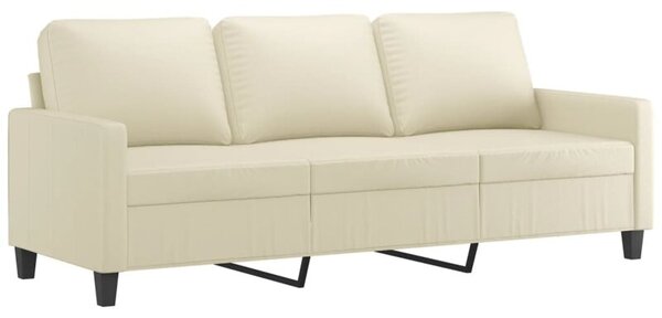 Sofa, 3-osobowa kremowa, 180 cm, sztuczna skÃ³ra