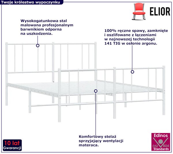 Białe metalowe łóżko małżeńskie 160x200 cm C6-W61