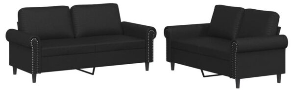 Sofa 2-osobowa z poduszkami, czarna, sztuczna skÃ³ra