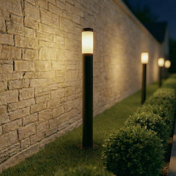 Lampa podłogowa Lindby Statius, antracyt/opal, żelazo, 100 cm Statius, czarny, metal, nowoczesny