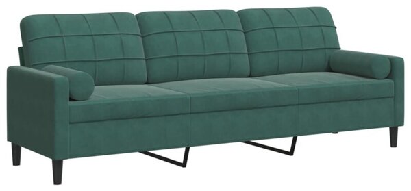 Sofa 3-osobowa z poduszkami, ciemnozielona, 210 cm, aksamit