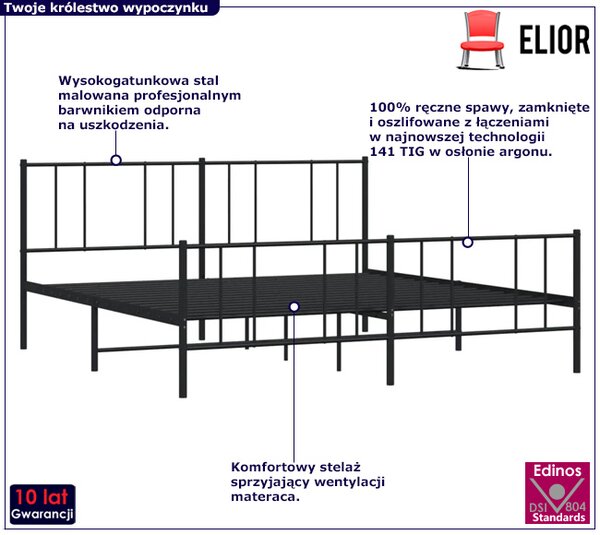 Czarne metalowe łóżko małżeńskie 200x200cm S6-L59