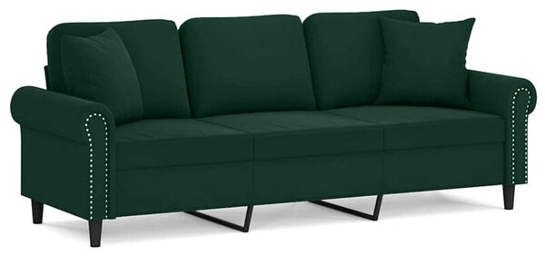 Sofa 3-osobowa z poduszkami, ciemnozielona, 180 cm, aksamit