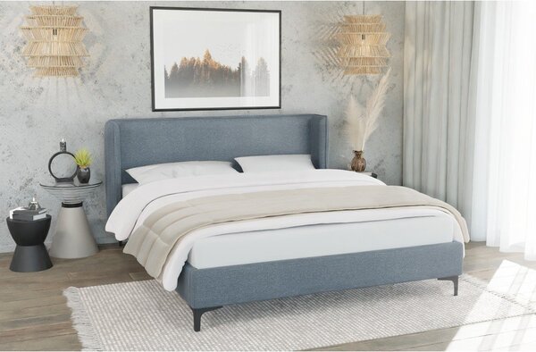 Niebieskie tapicerowane łóżko dwuosobowe ze stelażem 140x200 cm Basti – Ropez
