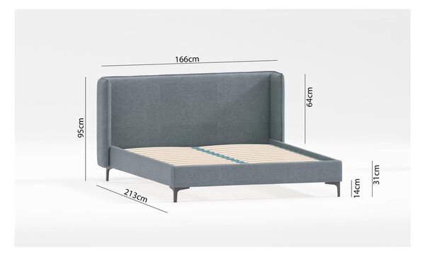 Niebieskie tapicerowane łóżko dwuosobowe ze stelażem 160x200 cm Basti – Ropez