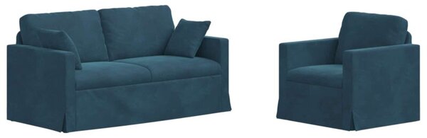 Modularna sofa aksamitna w kolorze niebieskim z czarnymi akcentami