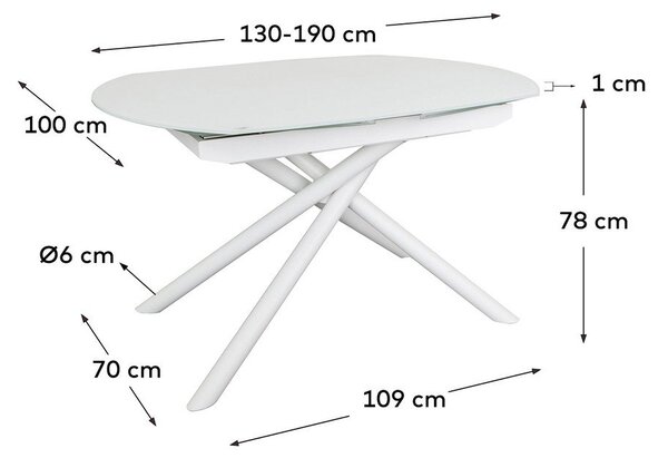 Biały rozkładany stół ze szklanym blatem 100x130 cm Yodalia – Kave Home