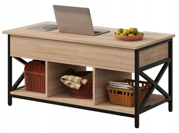 Ława stolik drewniany kawowy loft rozkładany podnoszony schowek brąz 100 cm