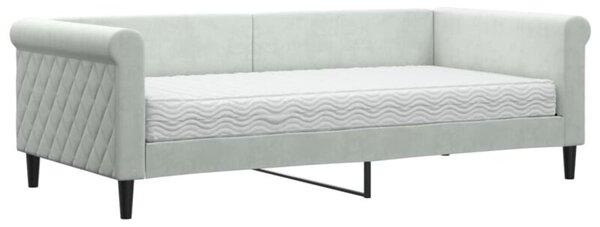 Sofa z materacem do spania, jasnoszara, 90x190 cm, aksamit