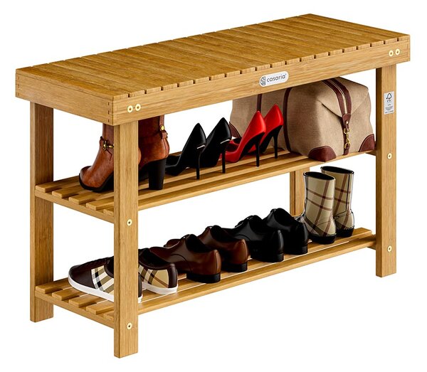 Casaria Szafka na buty z akacji z ławką 90 × 33 × 46 cm