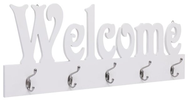 Wieszak ścienny na płaszcze welcome, biały, 74 x 29,5 cm