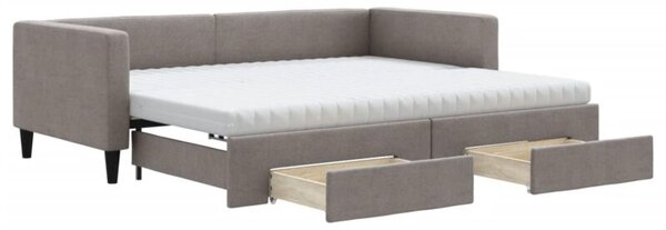Sofa rozsuwana z szufladami, taupe, 90x200 cm, tkanina