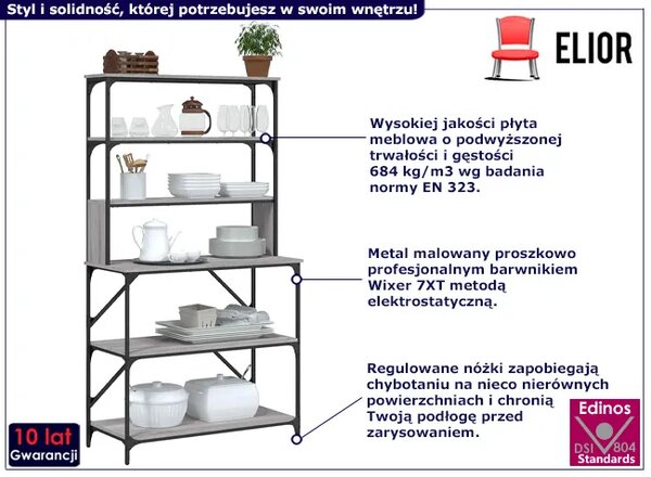 Metalowy regał na książki szary dąb D0-A53