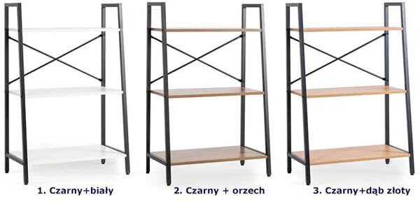 Metalowy niski regał na książki czarny + orzech E5-S23