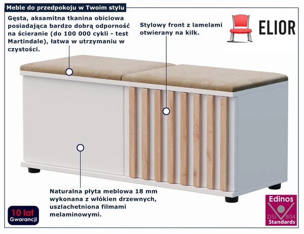 Biała szafka na buty z siedziskiem i lamelami G2-B61