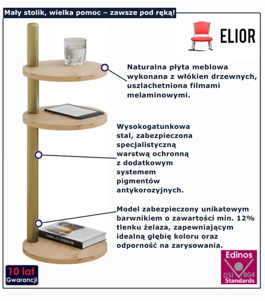 Okrągły stolik pomocniczy do salonu dąb artisan + złoty A6-C64