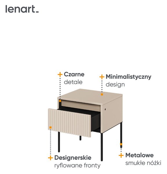 EMWOmeble Szafka nocna ryflowana beżowa TREND 10 czarne nogi
