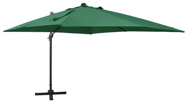 Parasol wiszący z LED i słupkiem, zielony, 300 cm