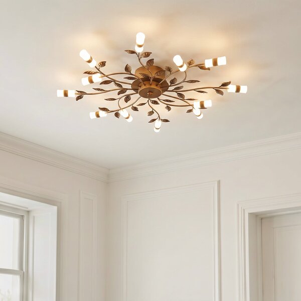 Lampa Sufitowa Lindby, Bentas, antyczny mosiądz, salon, metal, florentyński