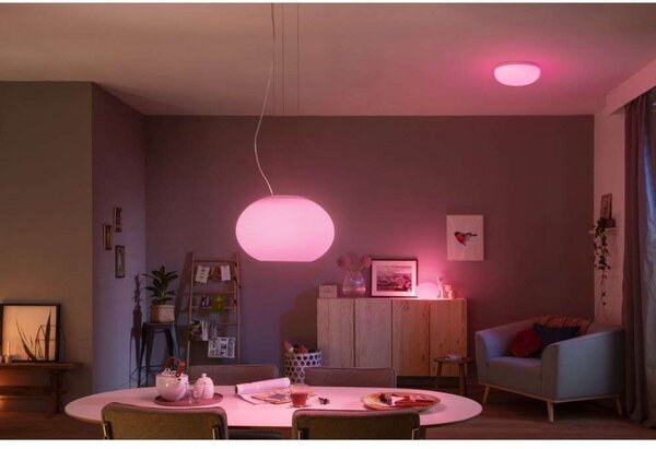 Lampa Wisząca Philips Hue, biały, salon, szkło
