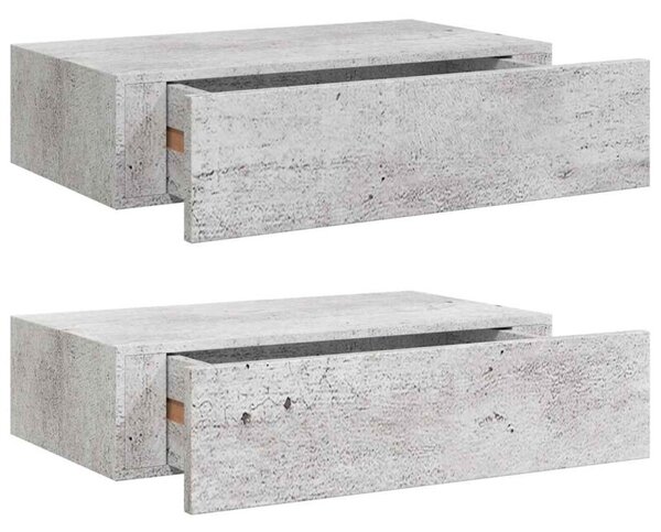 Półki ścienne z szufladą, 2 szt., szare, 40x23,5x10 cm, mdf