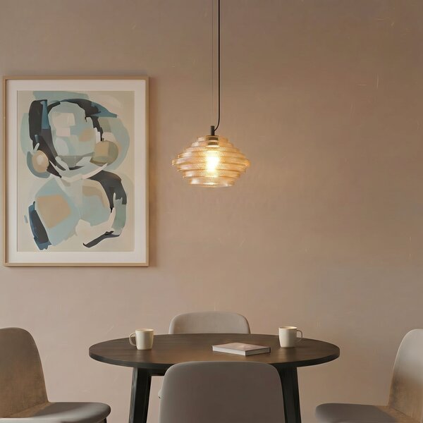 Lampa Wisząca Lindby, Orliana, ściemnialny, żółty, salon, szkło, nowoczesny