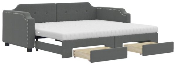Sofa rozsuwana z szufladami, ciemnoszara, 90x200 cm, tkanina