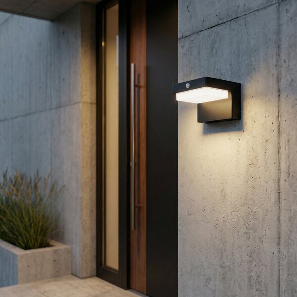 Zewnętrzna Lampa Lindby, Eleazar, czarny, balkon, aluminium, nowoczesny