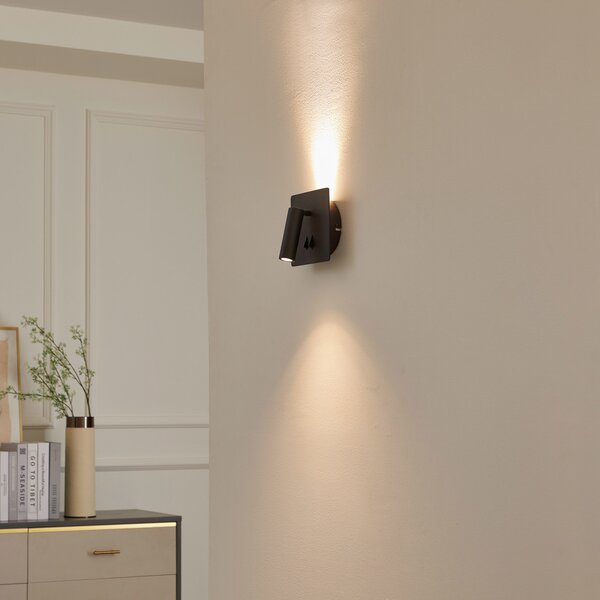 Lampa Ścienna Lucande, Magya, czarny, salon, aluminium, nowoczesny