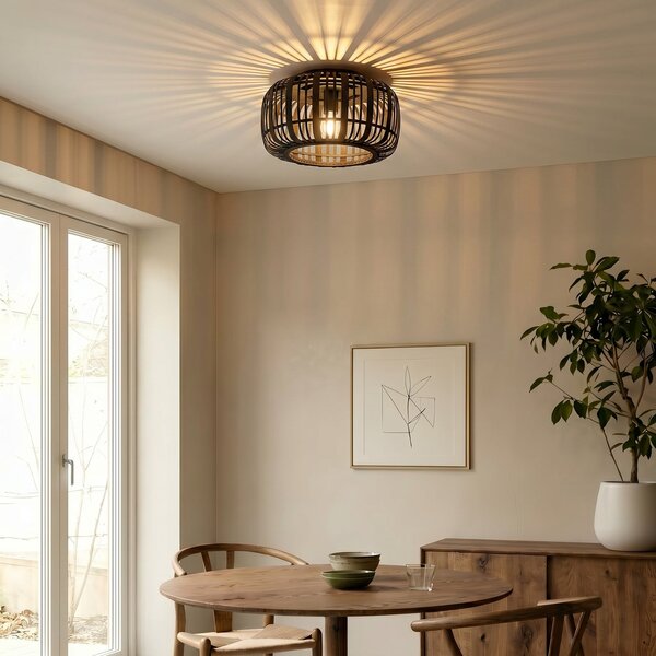 Lampa Sufitowa Lindby, Canyana, ściemnialny, drewniany, salon, drewno, dworkowy | rustykalny