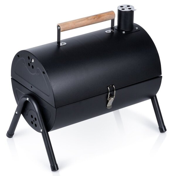 Grill węglowy stalowy z kominem podwójny ruszt przenośny 41x25x38 cm