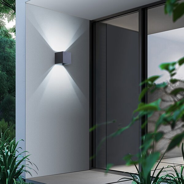 Zewnętrzna Lampa Lindby, Dara, ściemnialny, szary, balkon, aluminium, nowoczesny
