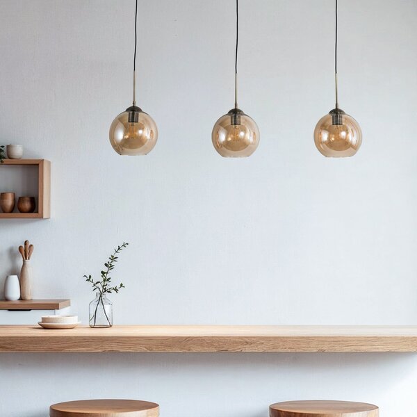 Lampa Wisząca Lindby, Sofian, ściemnialny, antyczny mosiądz, salon, szkło, nowoczesny
