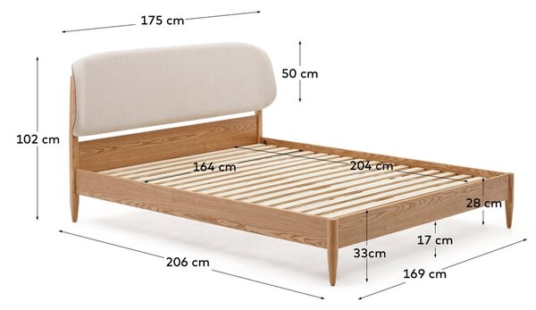 Beżowe łóżko dwuosobowe z litego drewna jesionowego ze stelażem 160x200 cm Octavia – Kave Home