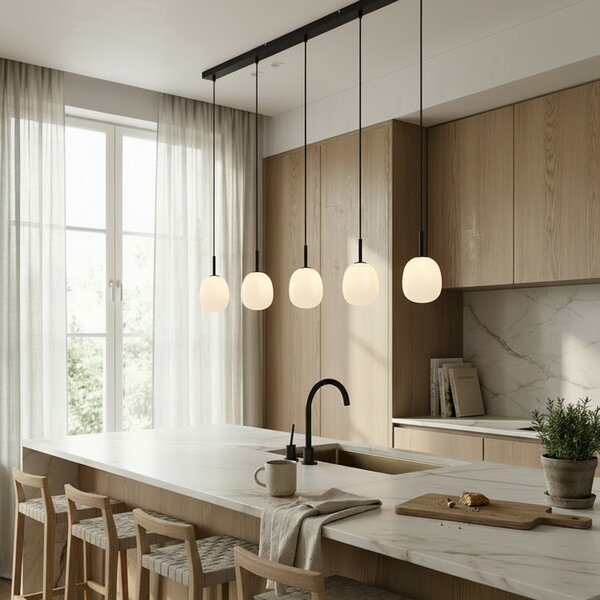 Lampa Wisząca Lindby, Etiena, ściemnialny, czarny, kuchnia, szkło, nowoczesny