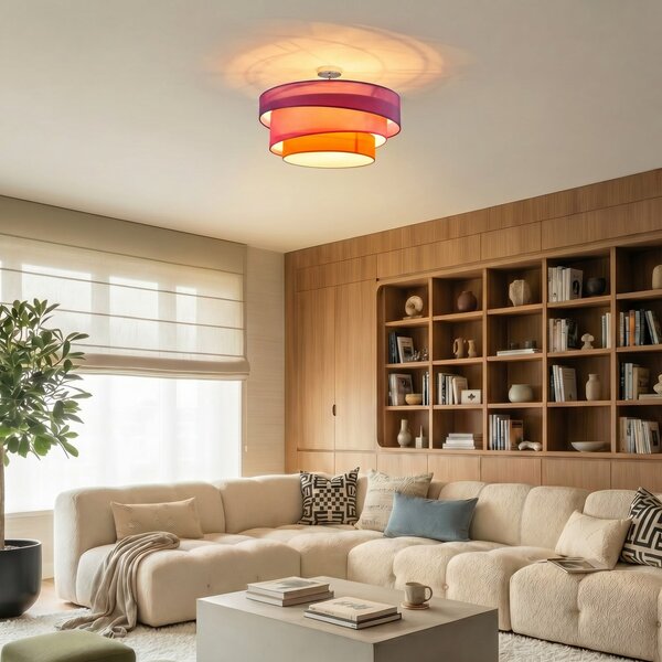 Lampa Sufitowa Lindby, Melia, ściemnialny, wielokolorowy, salon, tkanina | tekstylia, nowoczesny
