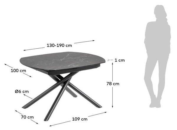 Rozkładany stół z dodatkowym blatem z ceramicznym blatem 100x130 cm Yodalia – Kave Home
