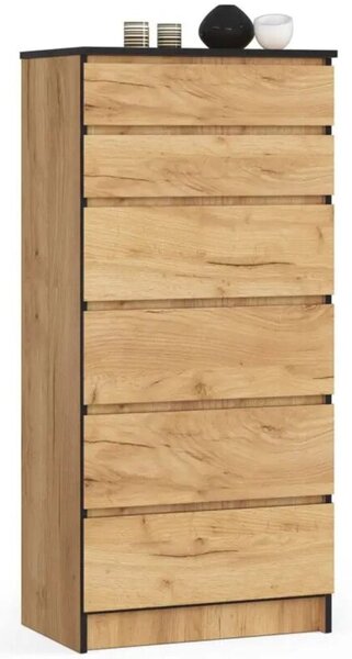 Komoda do sypialni, pokoju, 6 szuflad, STILO, 60x40x130 cm, dąb craft, mat | TYLETEGOTU