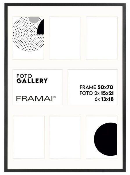 Ramka na zdjęcia 8 zdjęć 13x18 i 15x21 cm rama czarna foto galeria 50x70 cm FRAMAI®
